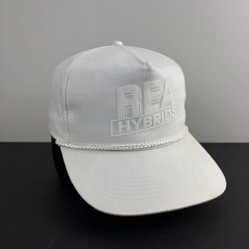 Vintage 80s REA Hybrids Seed Hat White Rope Cap Agriculture Farming Snapback